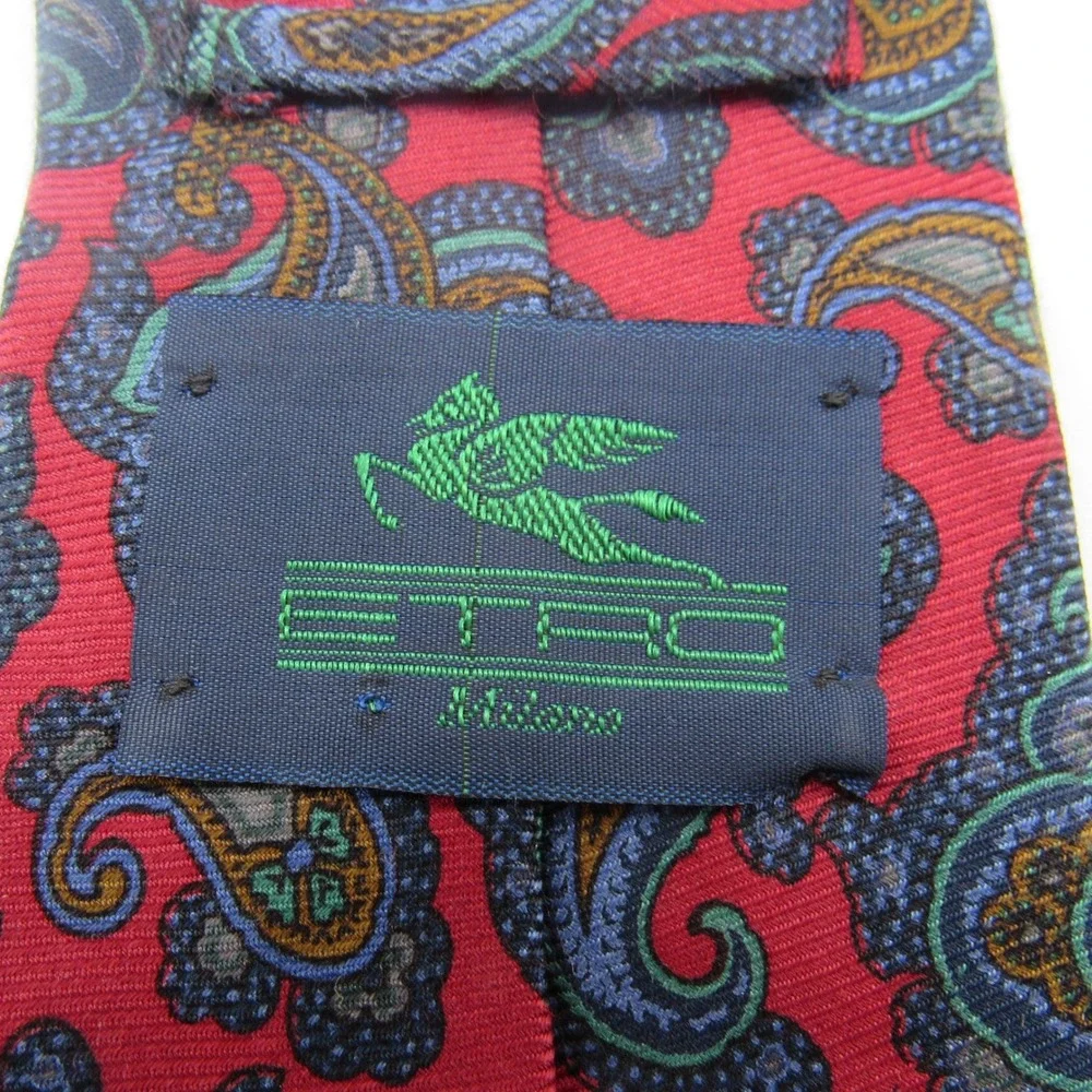 Etro Milano Necktie Mens OS Red Excellent Paisley Silk Made in USA